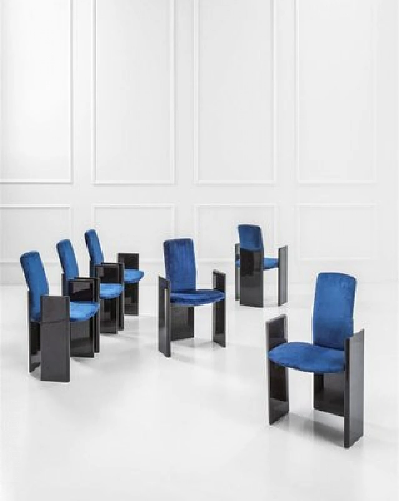 6 Dining chairs in black & blue by M. Kawakami from Arflex, 1960s 1