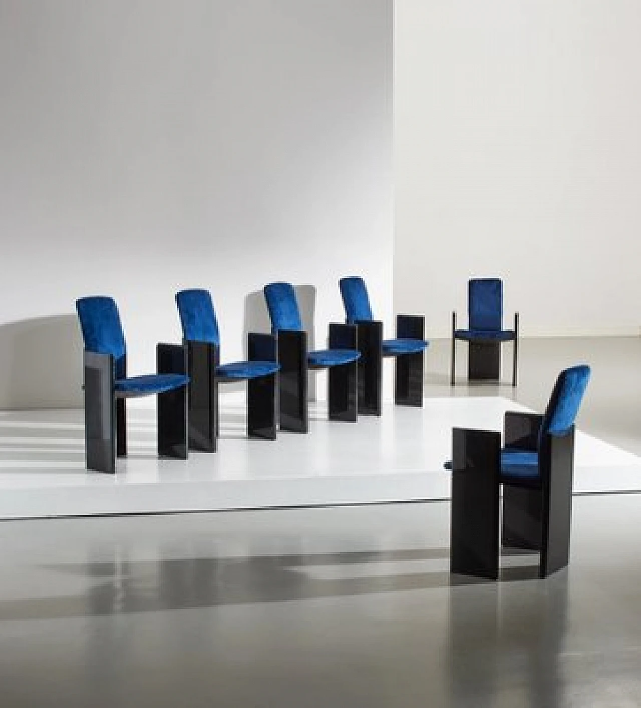 6 Sedie da pranzo nere e blu di M. Kawakami per Arflex, anni '60 2