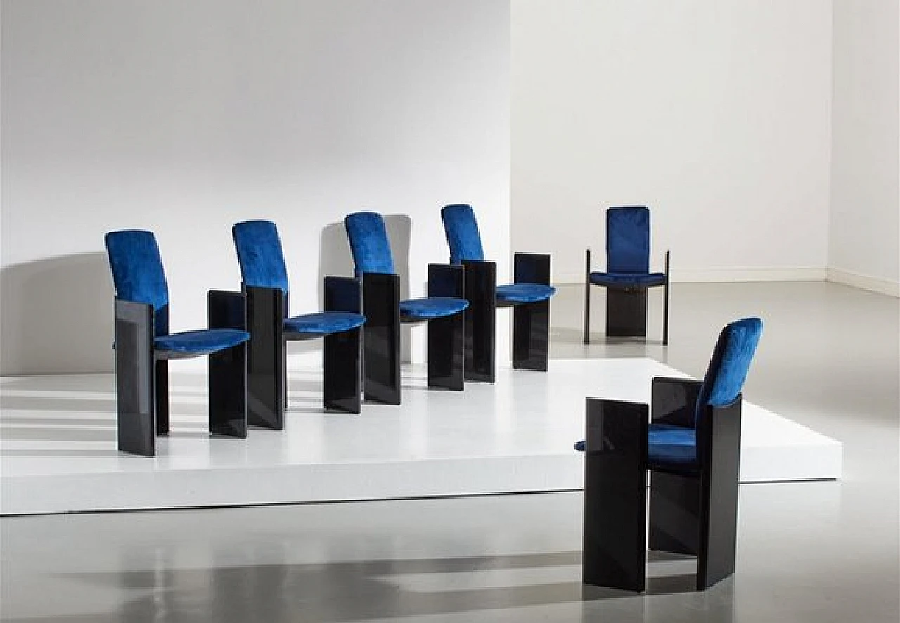 6 Dining chairs in black & blue by M. Kawakami from Arflex, 1960s 3