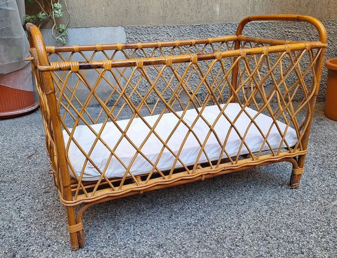 Cradle in zwcker and bamboo, 1950s 1