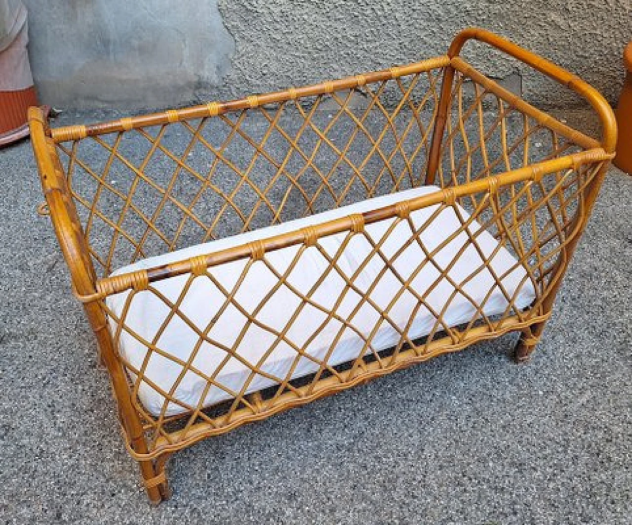 Cradle in zwcker and bamboo, 1950s 2