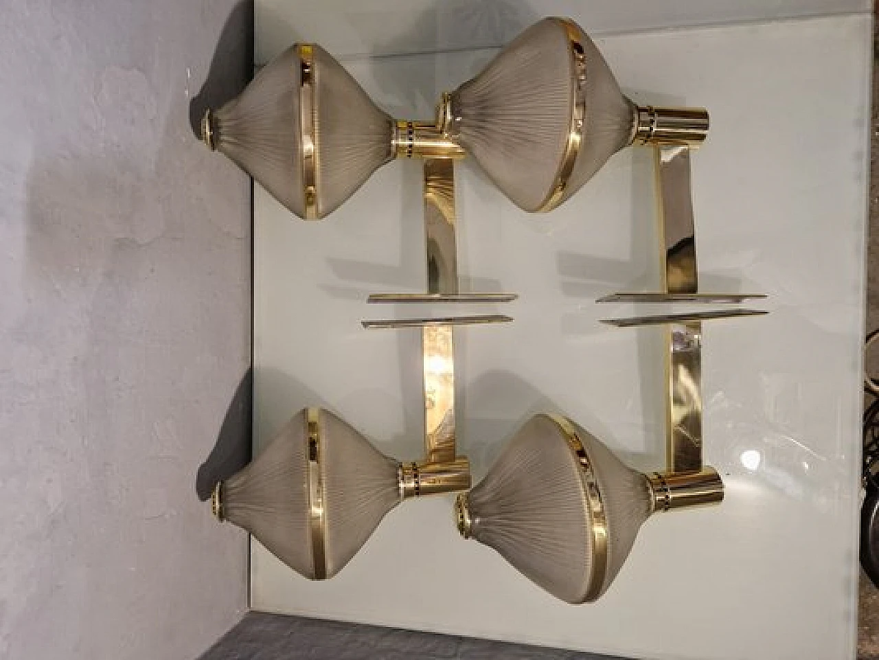 Pair of wall sconces in glass & brass by BBPR for Artemide, 1960s 6