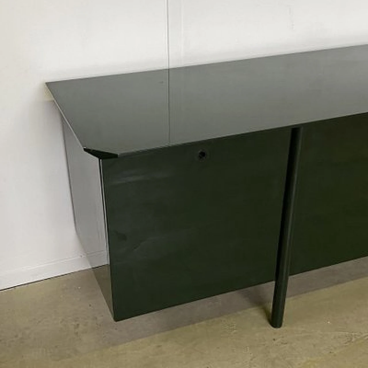 Green lacquered maple, metal and smoked glass sideboard, 1970s 3