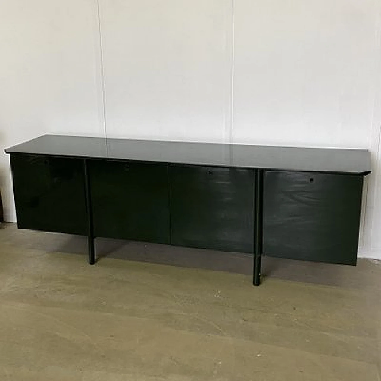 Green lacquered maple, metal and smoked glass sideboard, 1970s 12