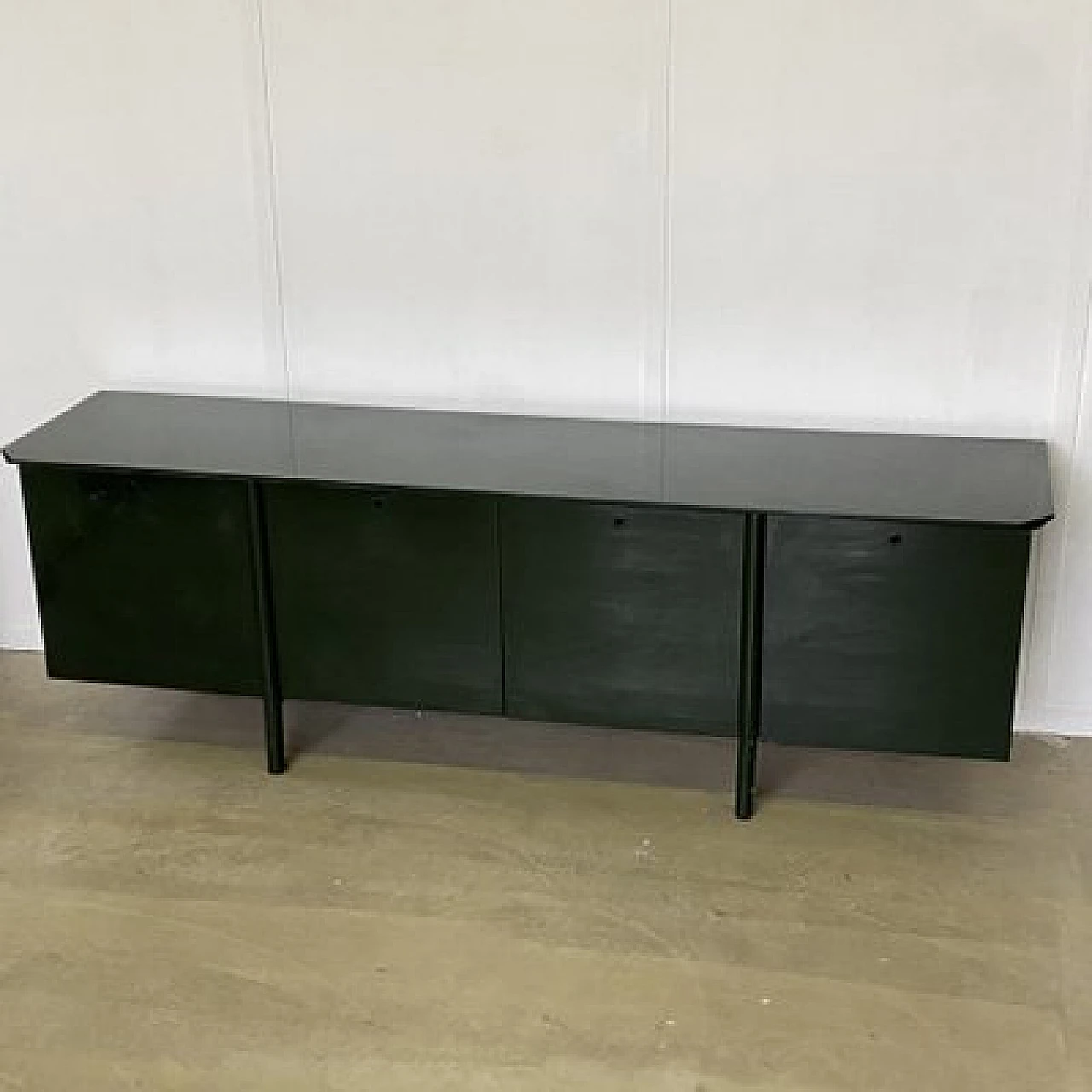 Green lacquered maple, metal and smoked glass sideboard, 1970s 13