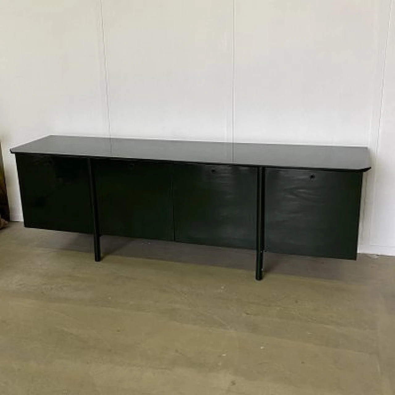 Green lacquered maple, metal and smoked glass sideboard, 1970s 15