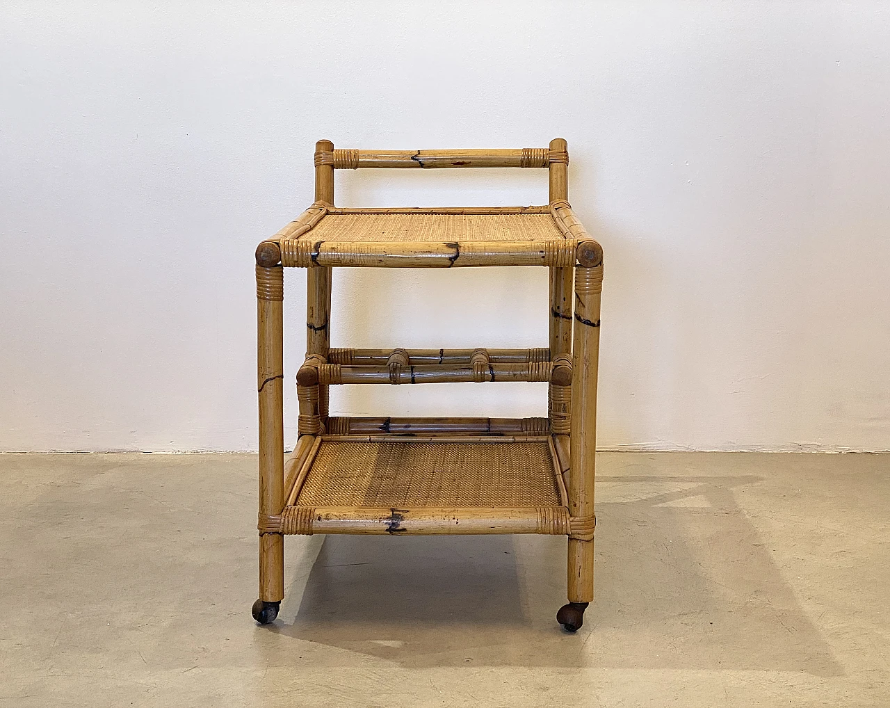 Wicker and bamboo bar cart, 1970s 9