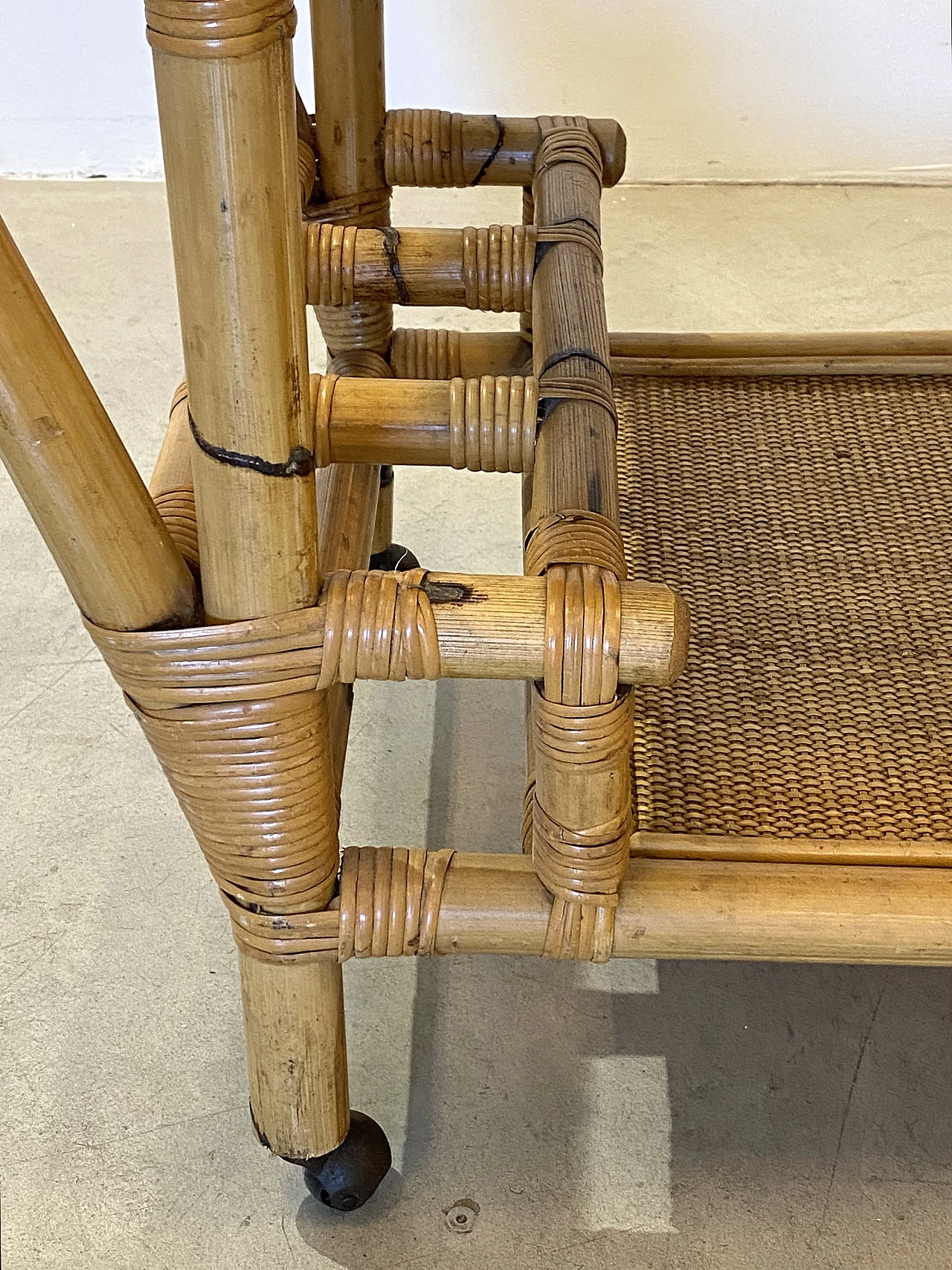 Wicker and bamboo bar cart, 1970s 10