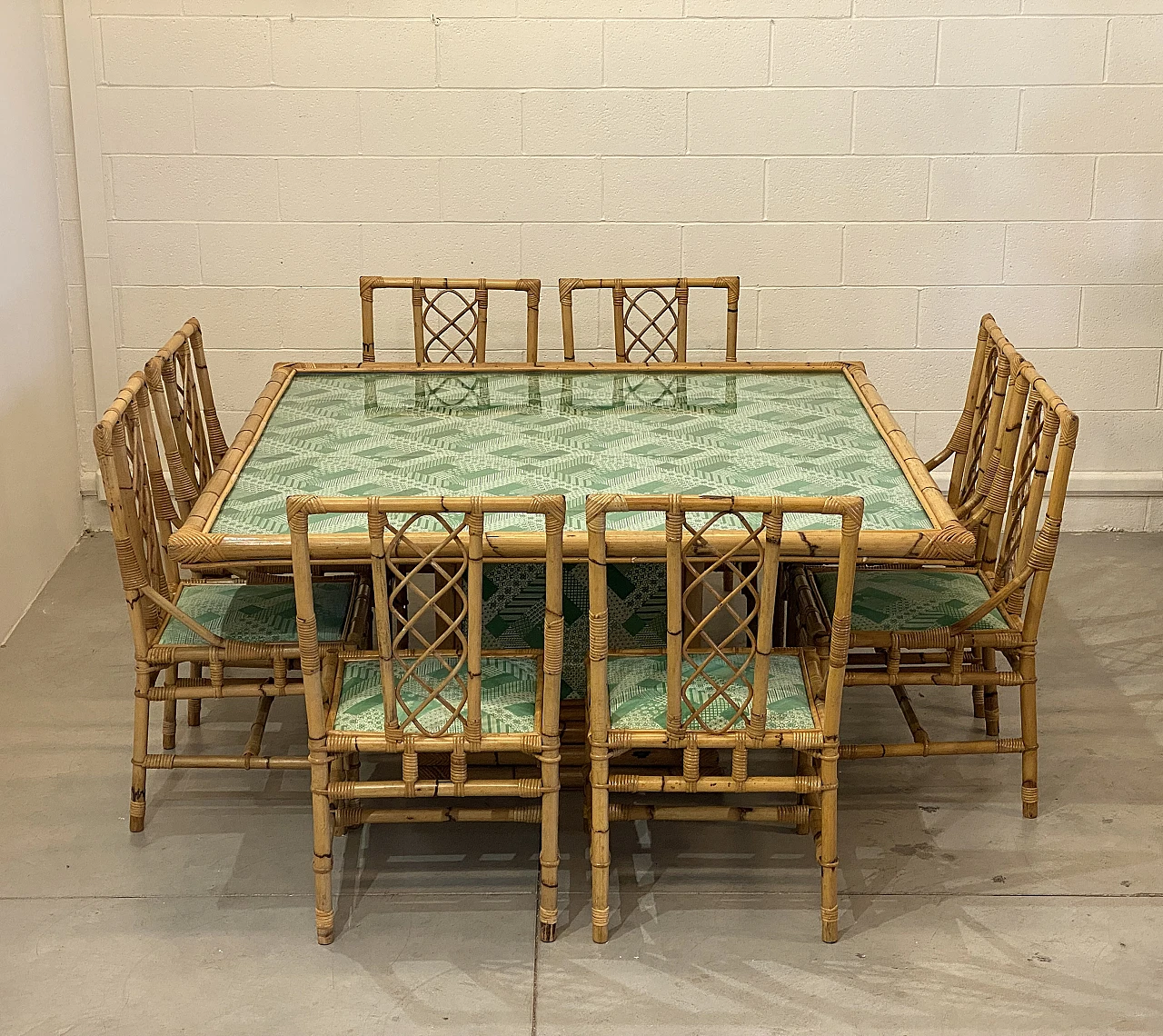 8 Sedie e tavolo Sambù di Vivai del Sud, anni '70 1