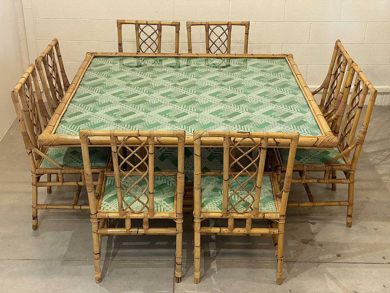 8 Chairs and table Sambù by Vivai del Sud, 1970s 2