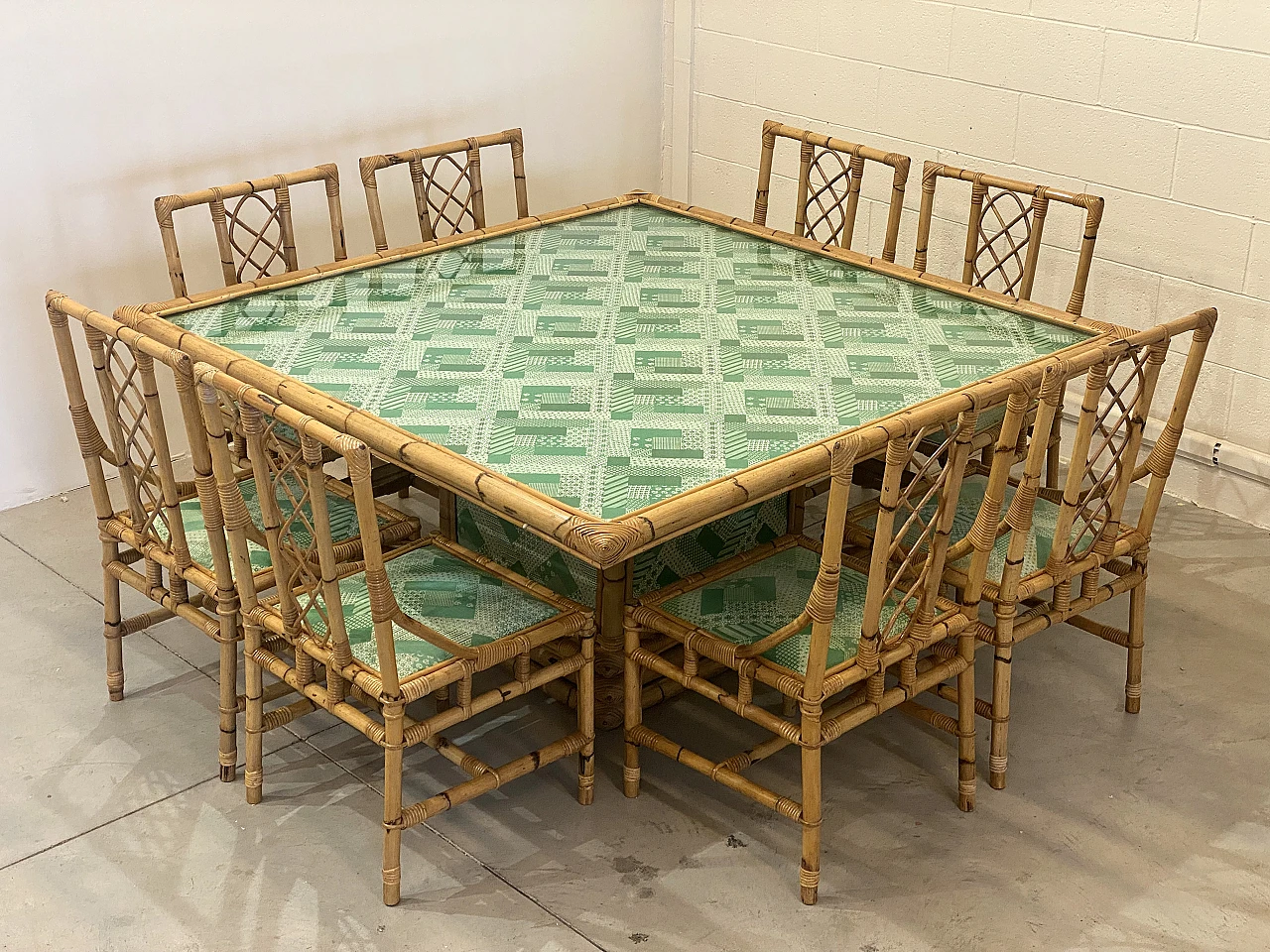 8 Chairs and table Sambù by Vivai del Sud, 1970s 3
