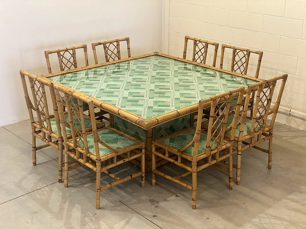 8 Chairs and table Sambù by Vivai del Sud, 1970s 6