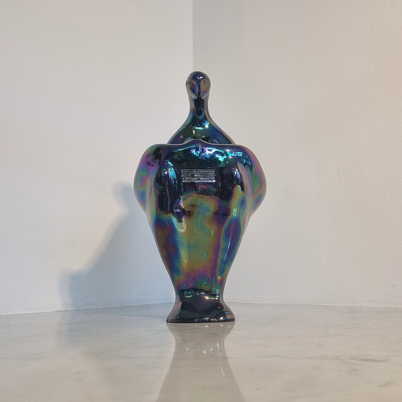 Madonna in prayer, iridescent ceramic sculpture, 1986 1