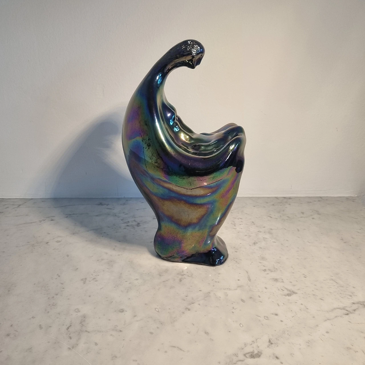 Madonna in prayer, iridescent ceramic sculpture, 1986 2