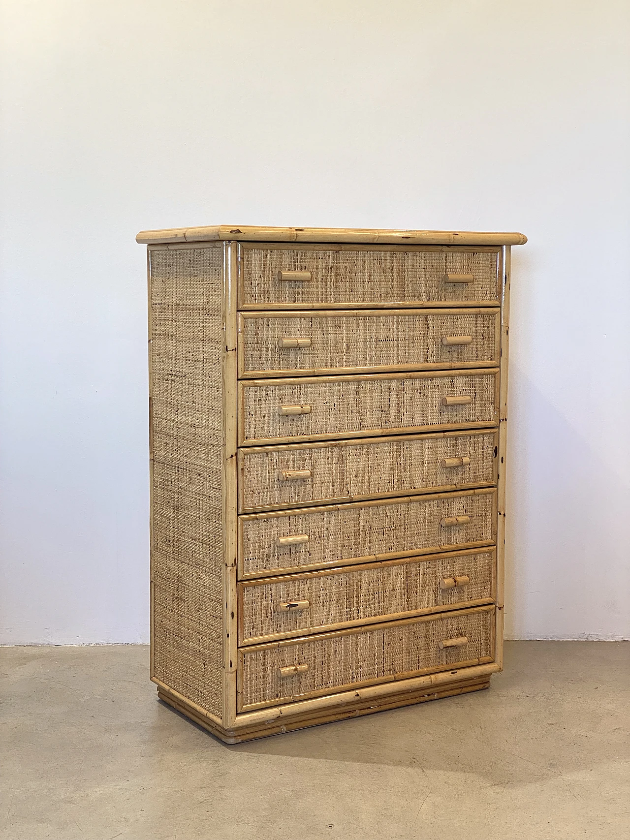 Bamboo and wicker weekly chest of drawers, 1970s 1