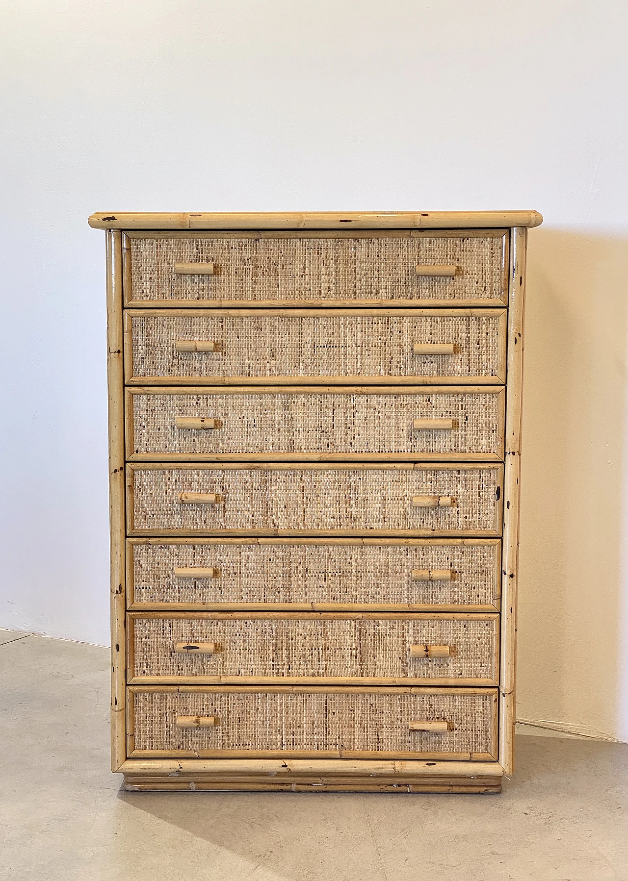 Bamboo and wicker weekly chest of drawers, 1970s 2