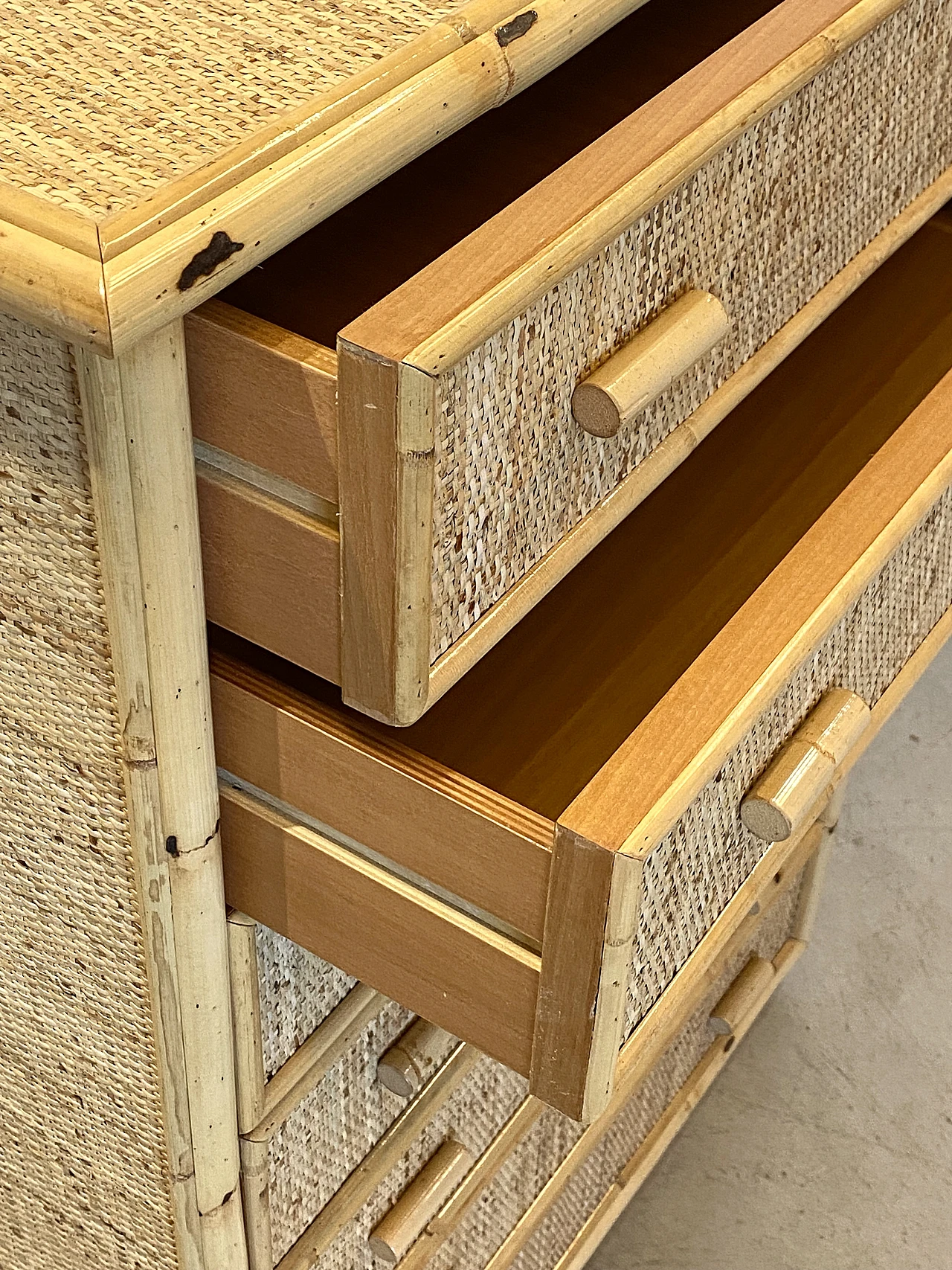 Bamboo and wicker weekly chest of drawers, 1970s 7