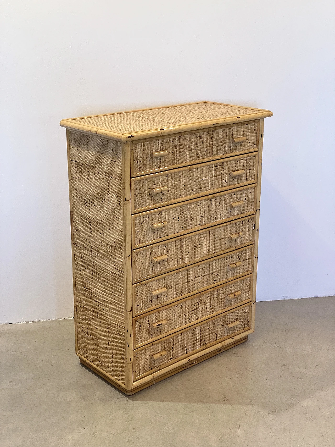 Bamboo and wicker weekly chest of drawers, 1970s 9