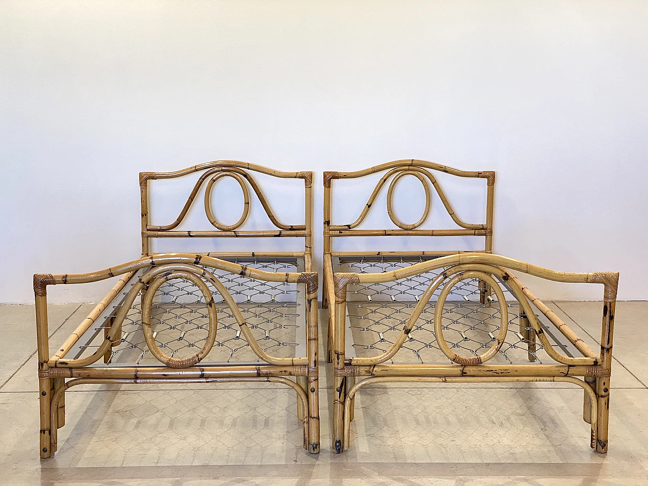 Pair of bamboo beds, 1970s 2