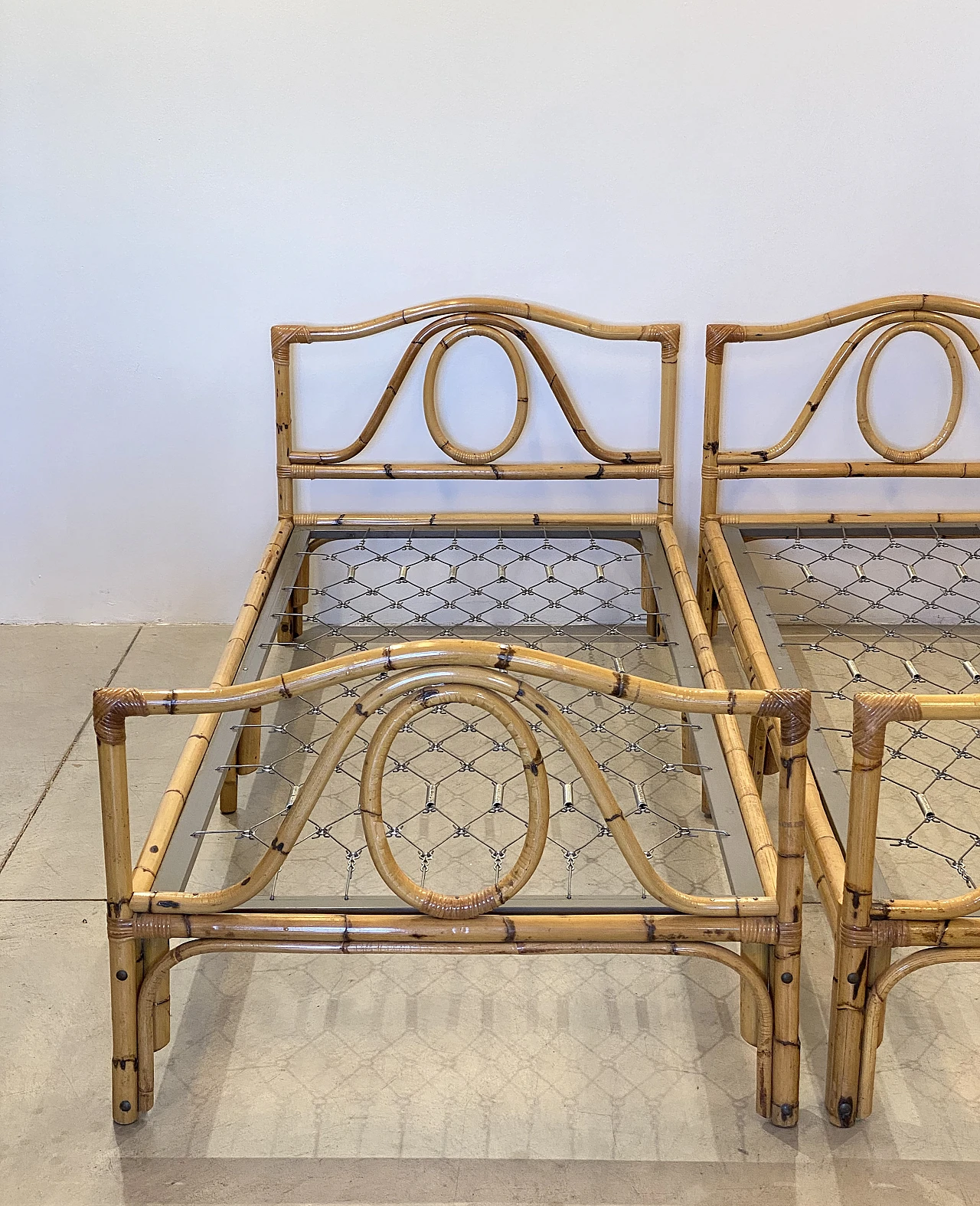 Pair of bamboo beds, 1970s 4