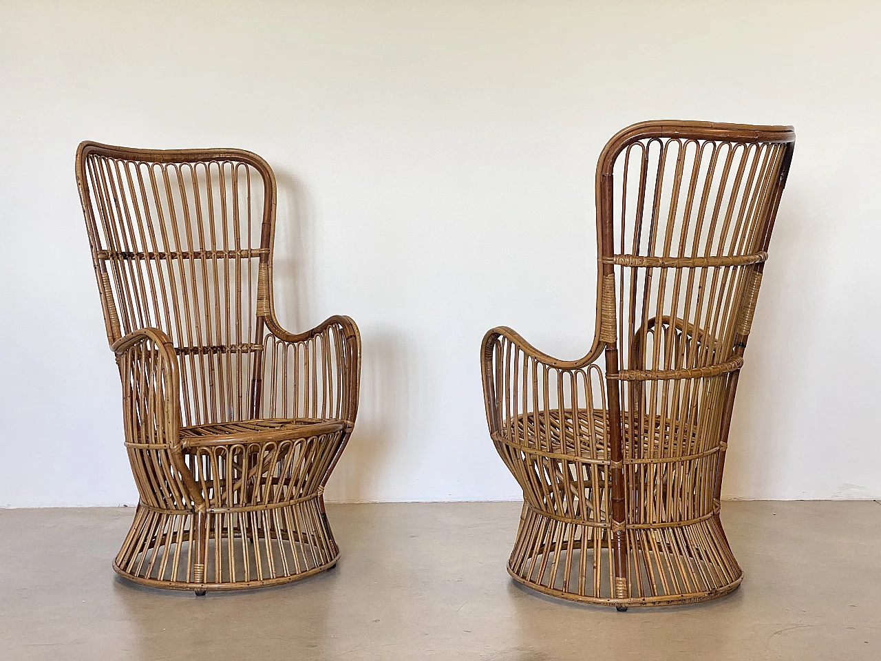 Pair of bamboo armchairs, 1970s 1