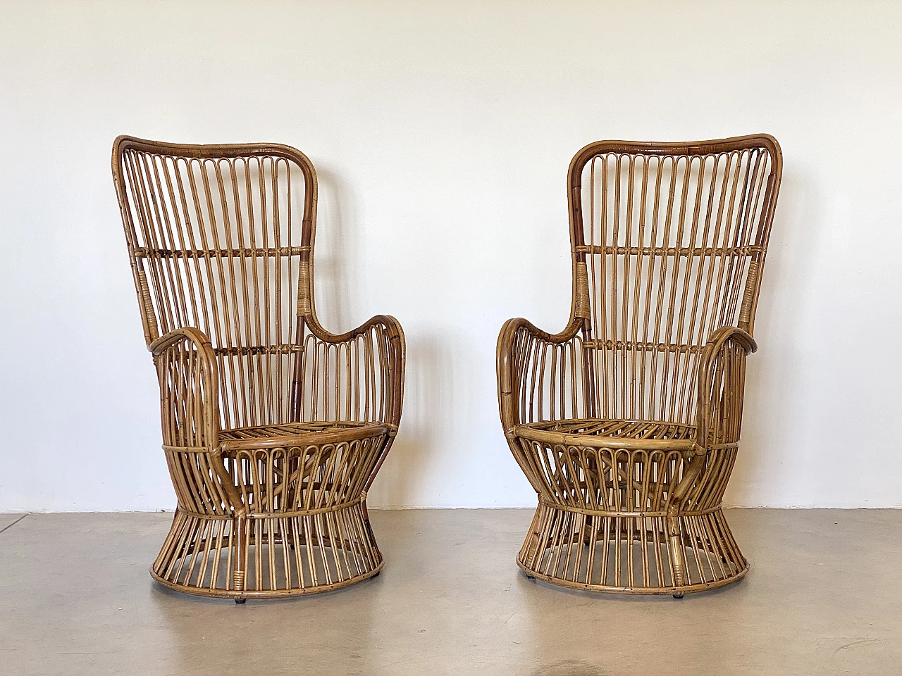 Pair of bamboo armchairs, 1970s 2