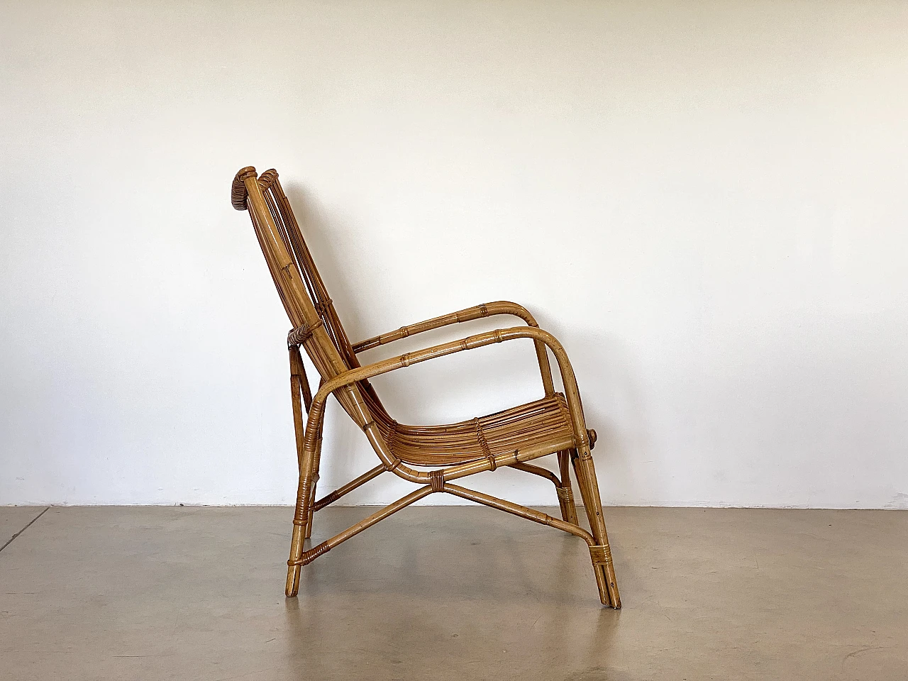 Pair of reed and bamboo armchairs, 1970s 5