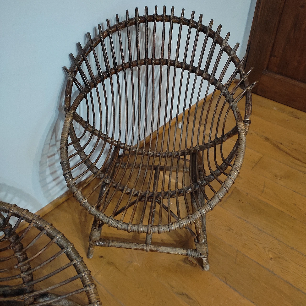 Pair of wicker and bentwood armchairs by F. Albini, 1960s 2