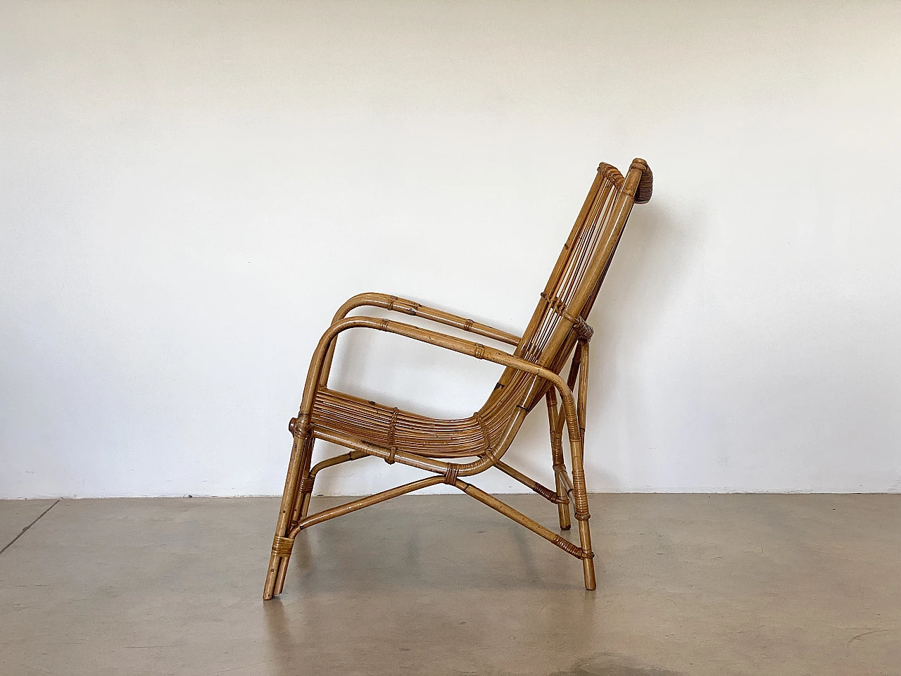 Pair of reed and bamboo armchairs, 1970s 7