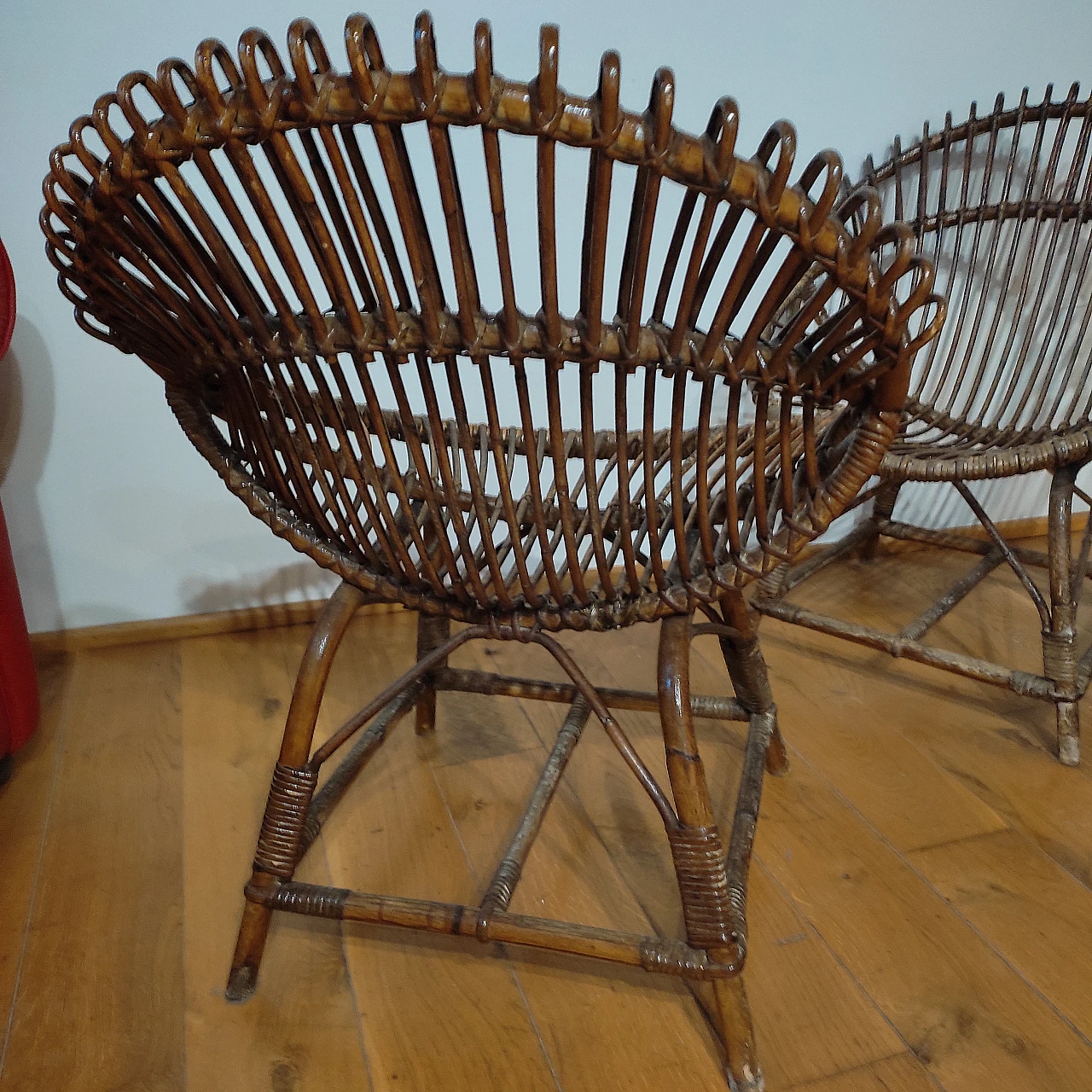 Pair of wicker and bentwood armchairs by F. Albini, 1960s 3