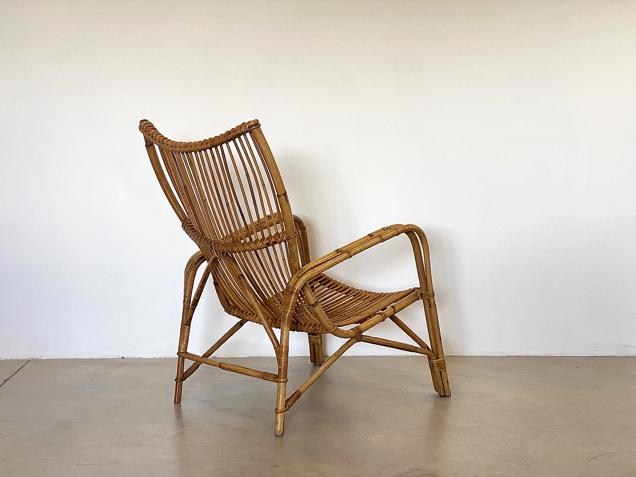 Pair of reed and bamboo armchairs, 1970s 8