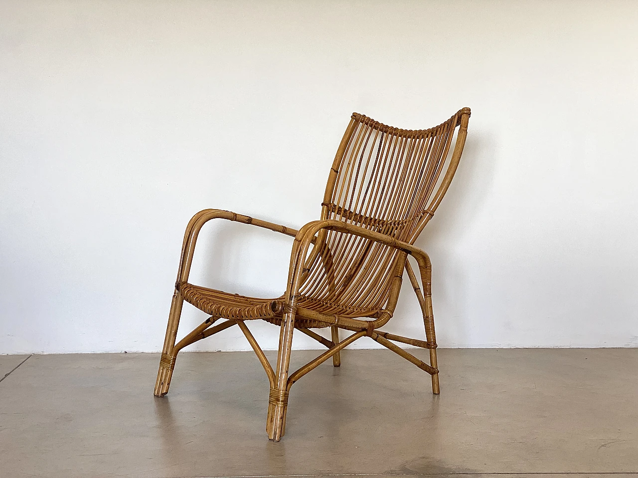 Pair of reed and bamboo armchairs, 1970s 9