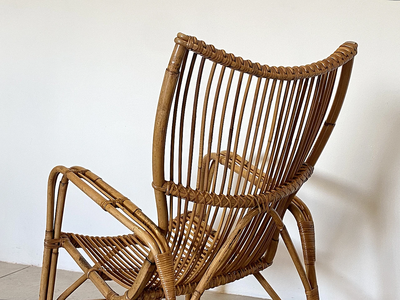 Pair of reed and bamboo armchairs, 1970s 11