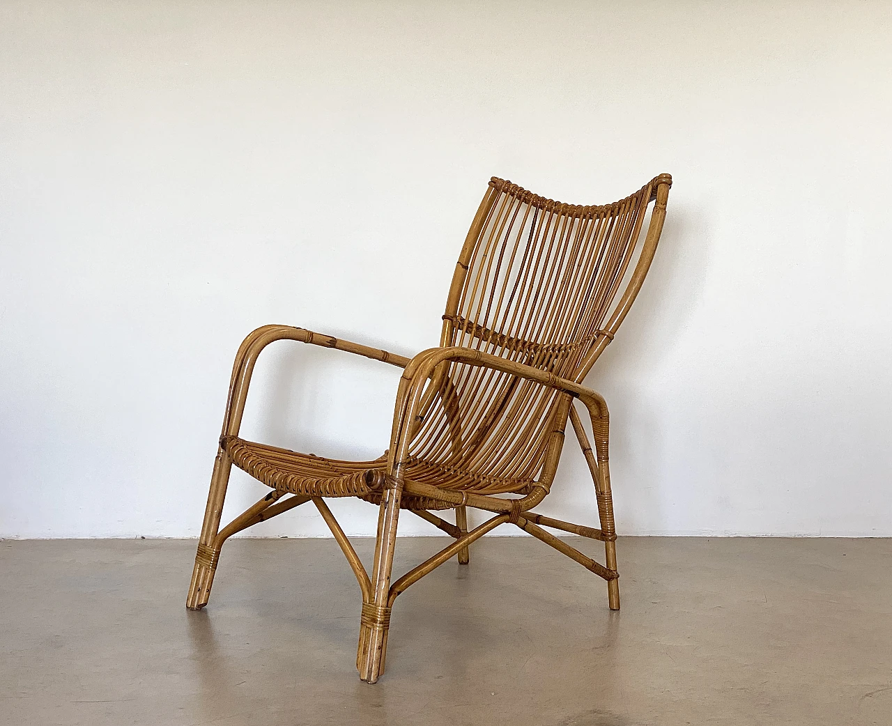 Pair of reed and bamboo armchairs, 1970s 12