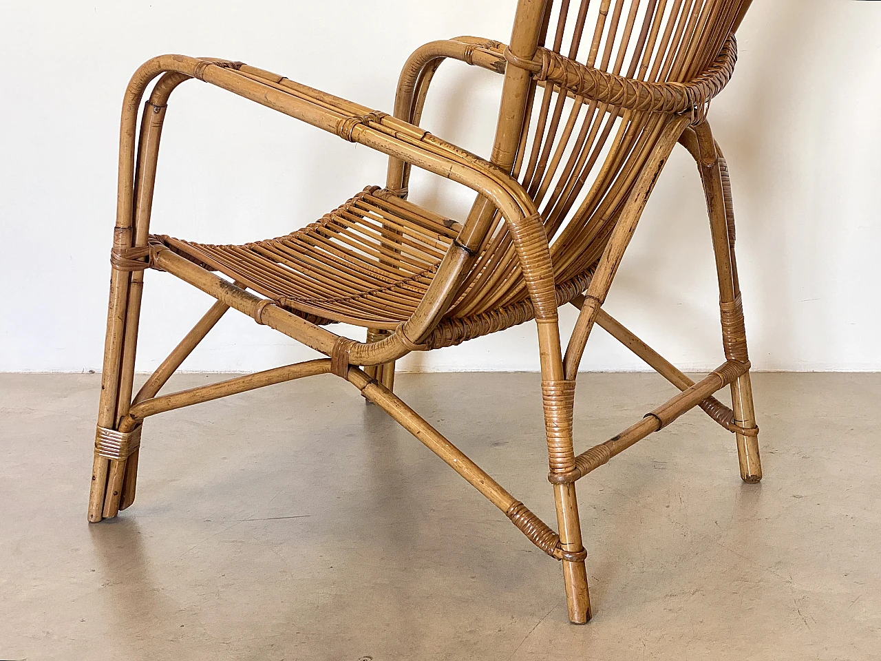 Pair of reed and bamboo armchairs, 1970s 13