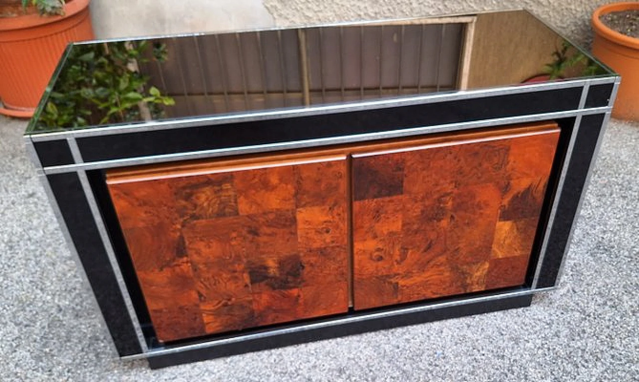 Credenza in vetro e legno di Willy Rizzo per Mario Sabot, anni '70 1