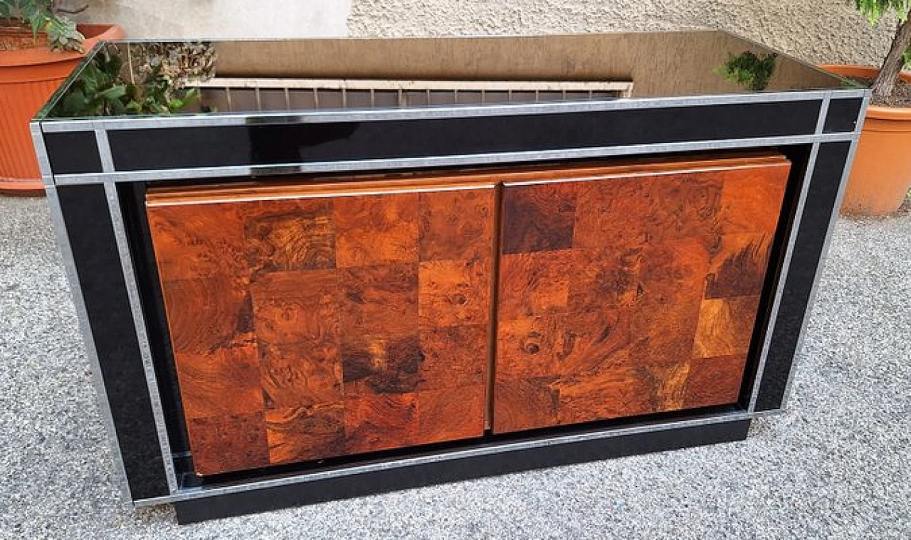 Credenza in vetro e legno di Willy Rizzo per Mario Sabot, anni '70 2