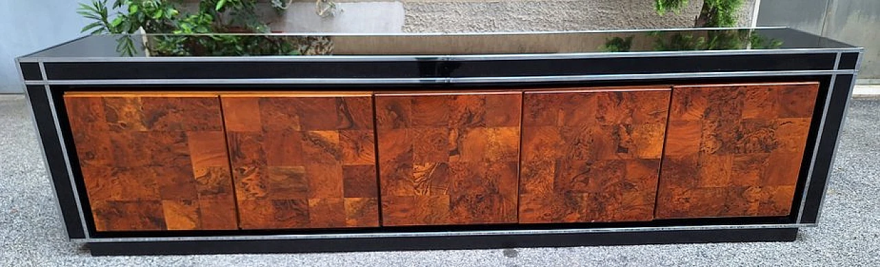 Credenza in legno e vetro di Willy Rizzo per Mario Sabot, anni '70 1