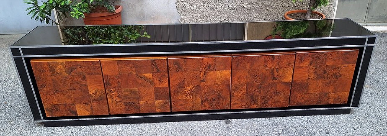 Credenza in legno e vetro di Willy Rizzo per Mario Sabot, anni '70 2