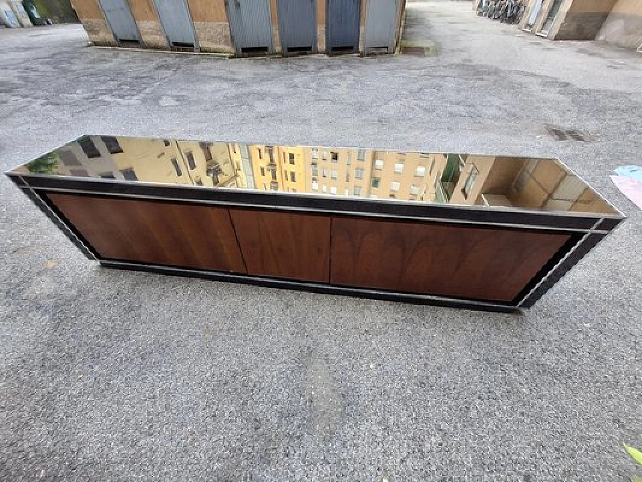 Credenza in legno e vetro di Willy Rizzo per Mario Sabot, anni '70 4