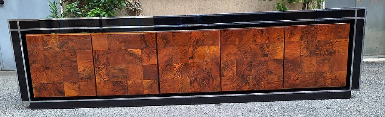 Credenza in legno e vetro di Willy Rizzo per Mario Sabot, anni '70 5