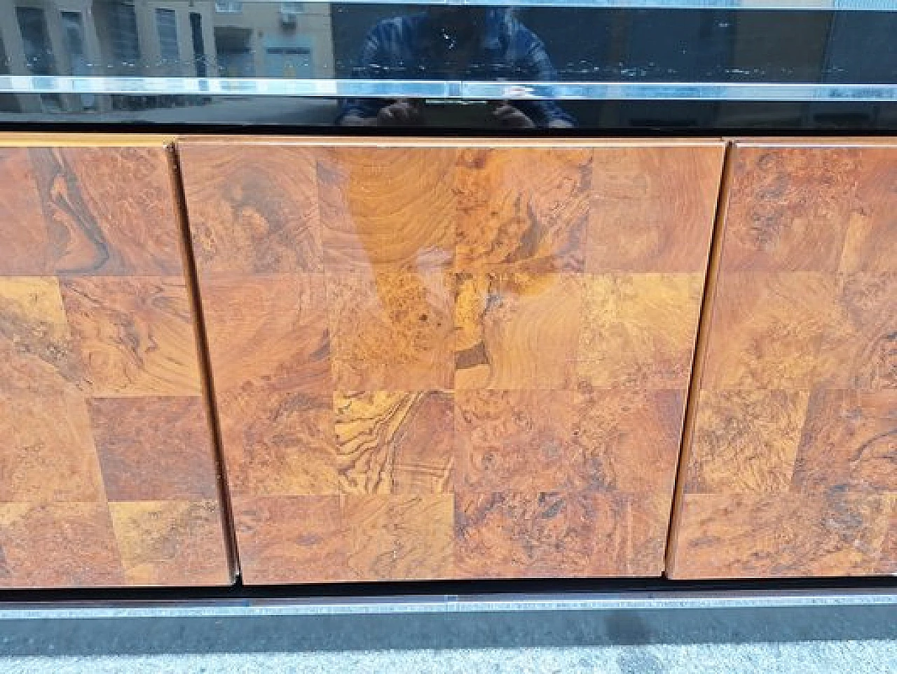 Credenza in legno e vetro di Willy Rizzo per Mario Sabot, anni '70 6