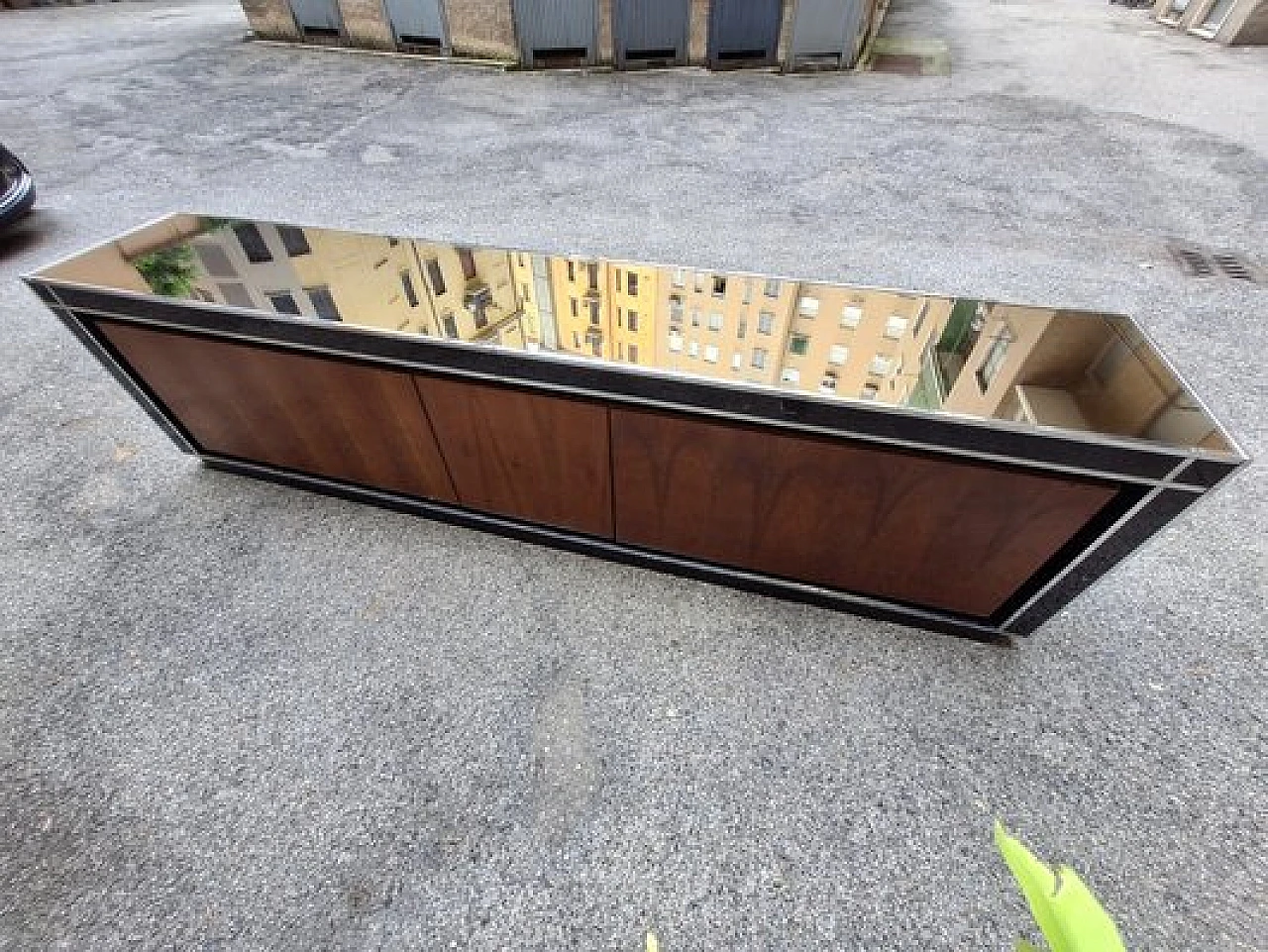 Credenza in legno e vetro di Willy Rizzo per Mario Sabot, anni '70 7