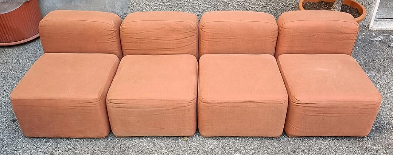 Modular sofa in orange fabric, iron and polyurethane, 1970s 3