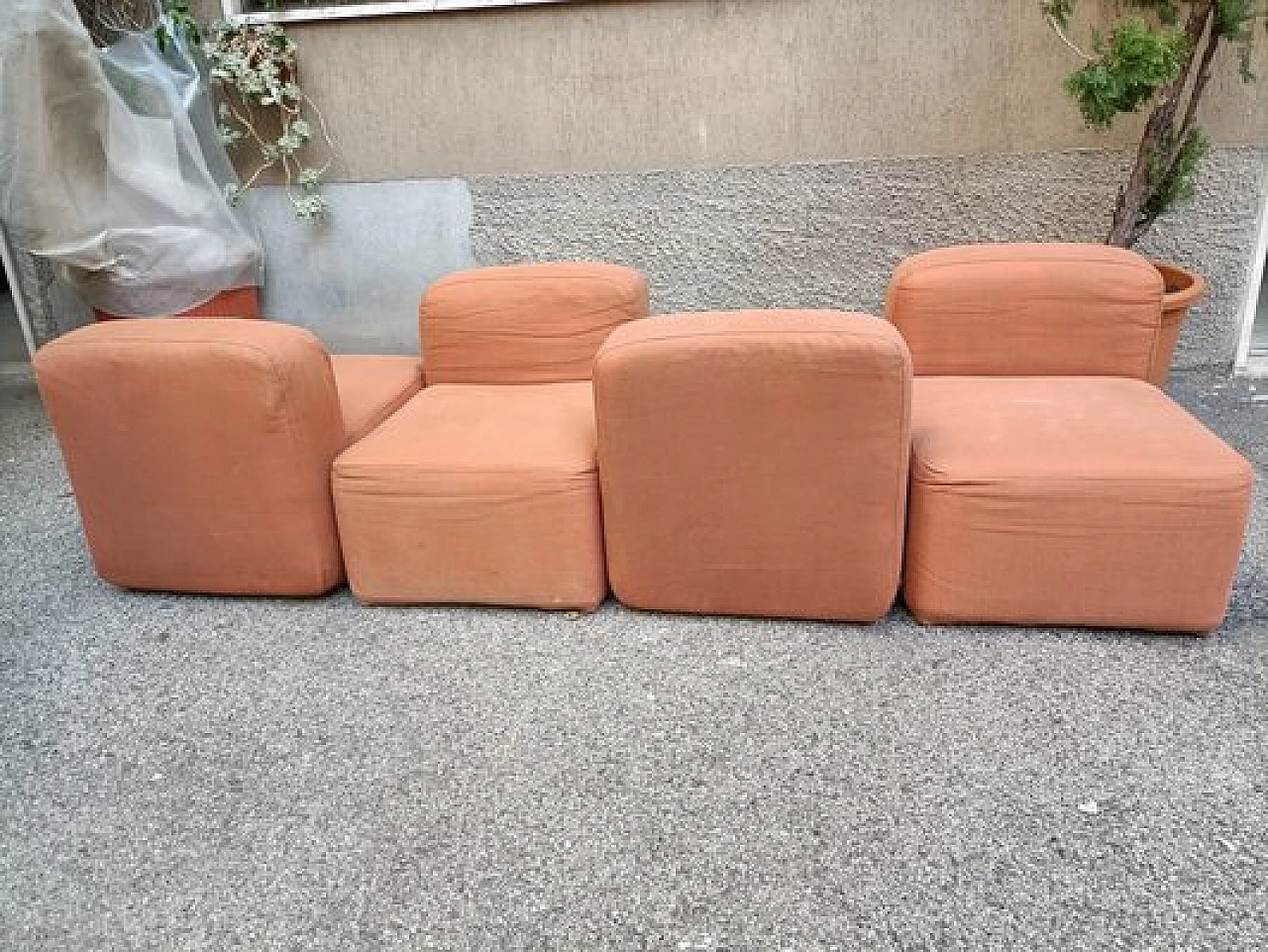 Modular sofa in orange fabric, iron and polyurethane, 1970s 4