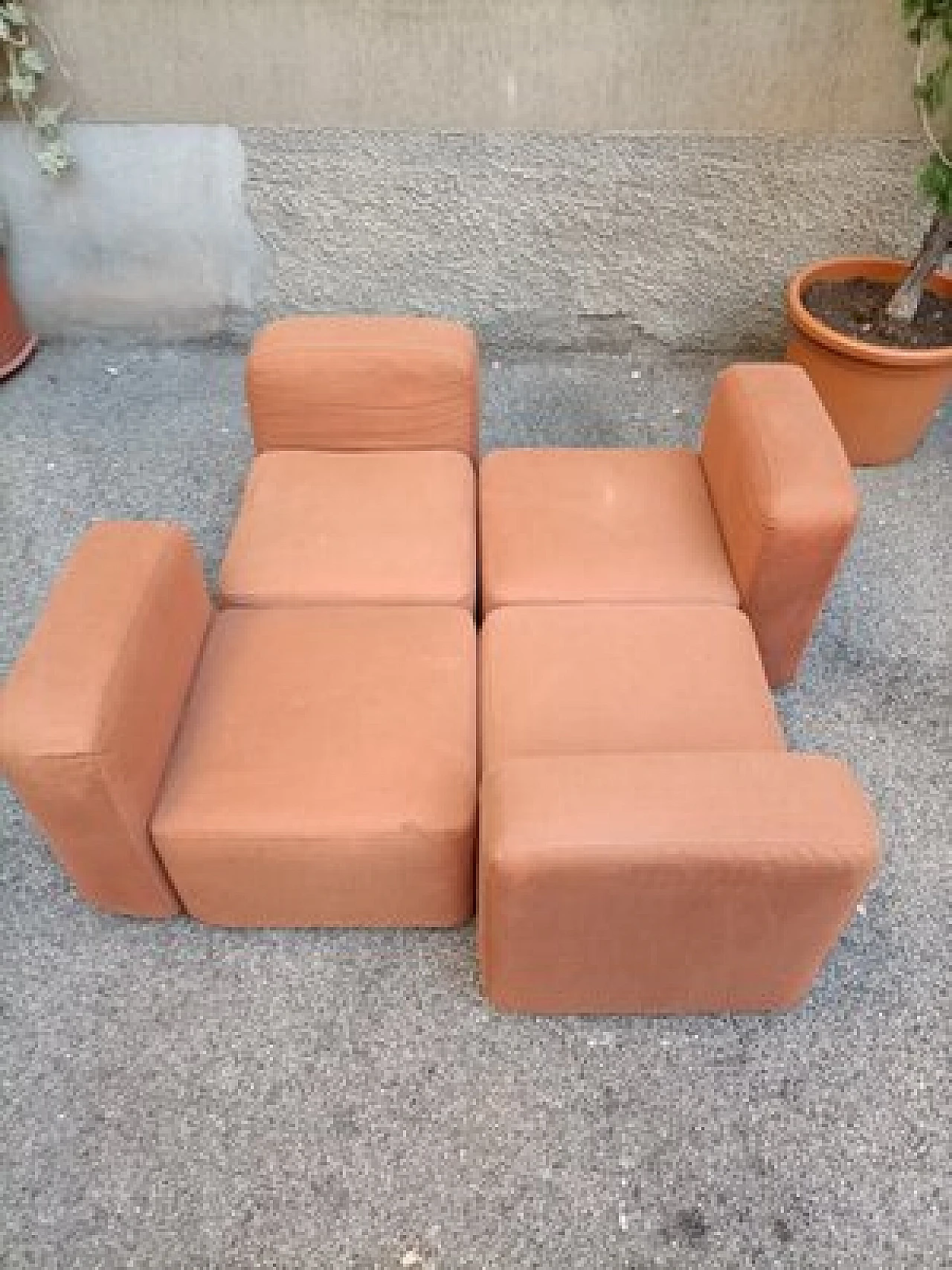Modular sofa in orange fabric, iron and polyurethane, 1970s 5