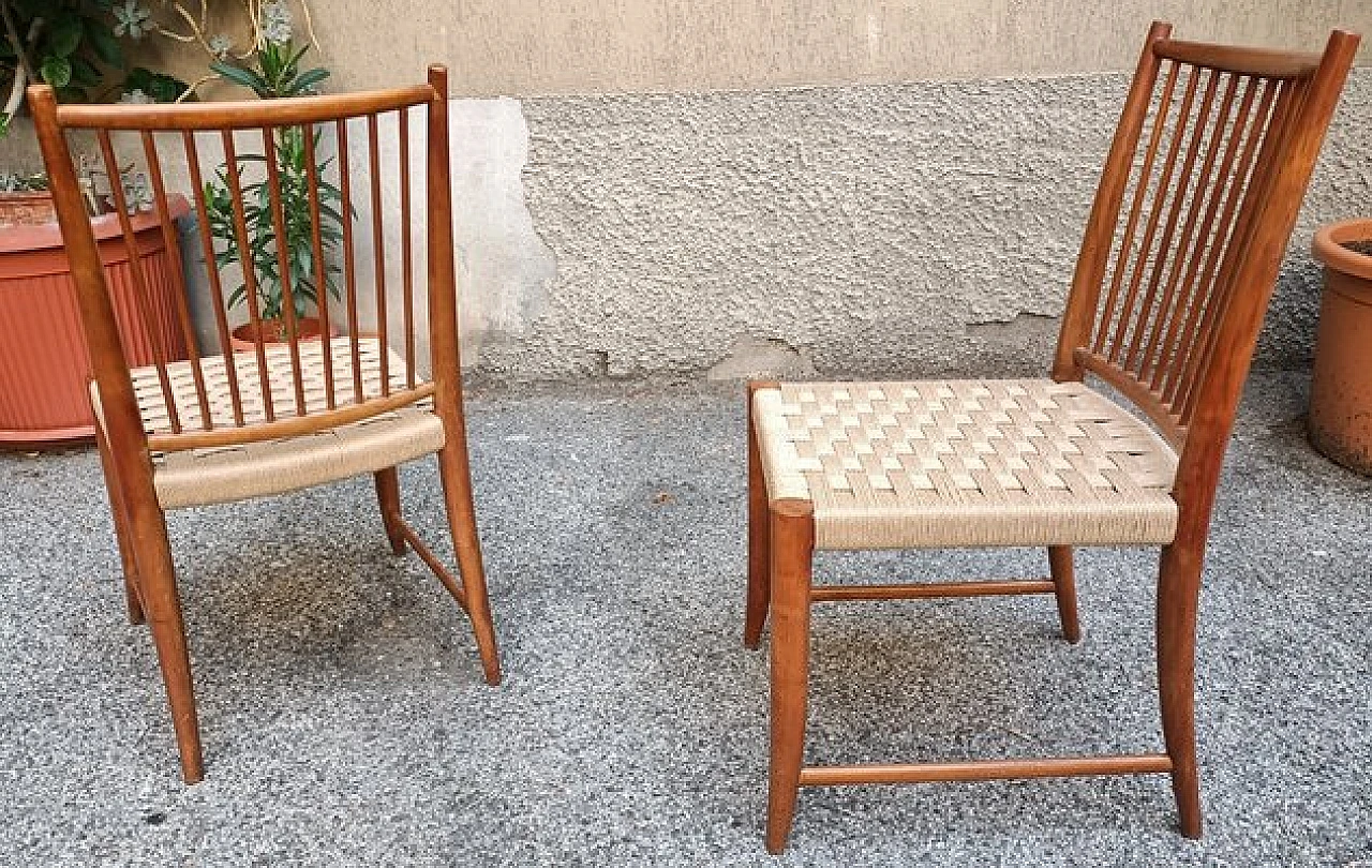 Pair of chairs in walnut and rope by Paolo Buffa for P. Lietti, 1938 2