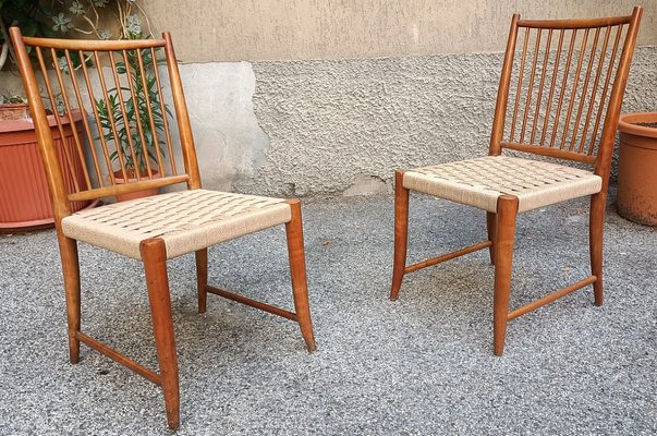 Pair of chairs in walnut and rope by Paolo Buffa for P. Lietti, 1938 3