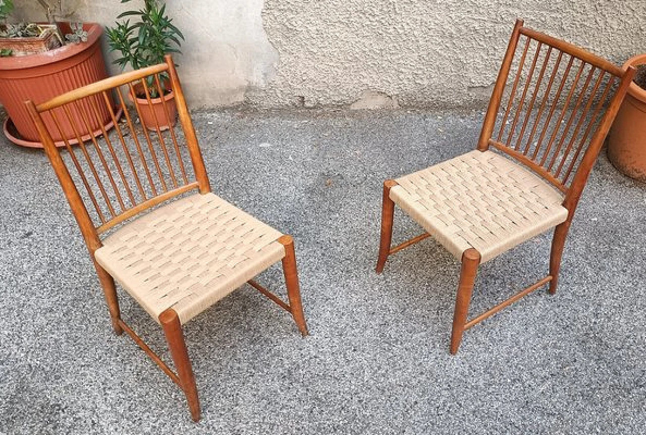 Pair of chairs in walnut and rope by Paolo Buffa for P. Lietti, 1938 4