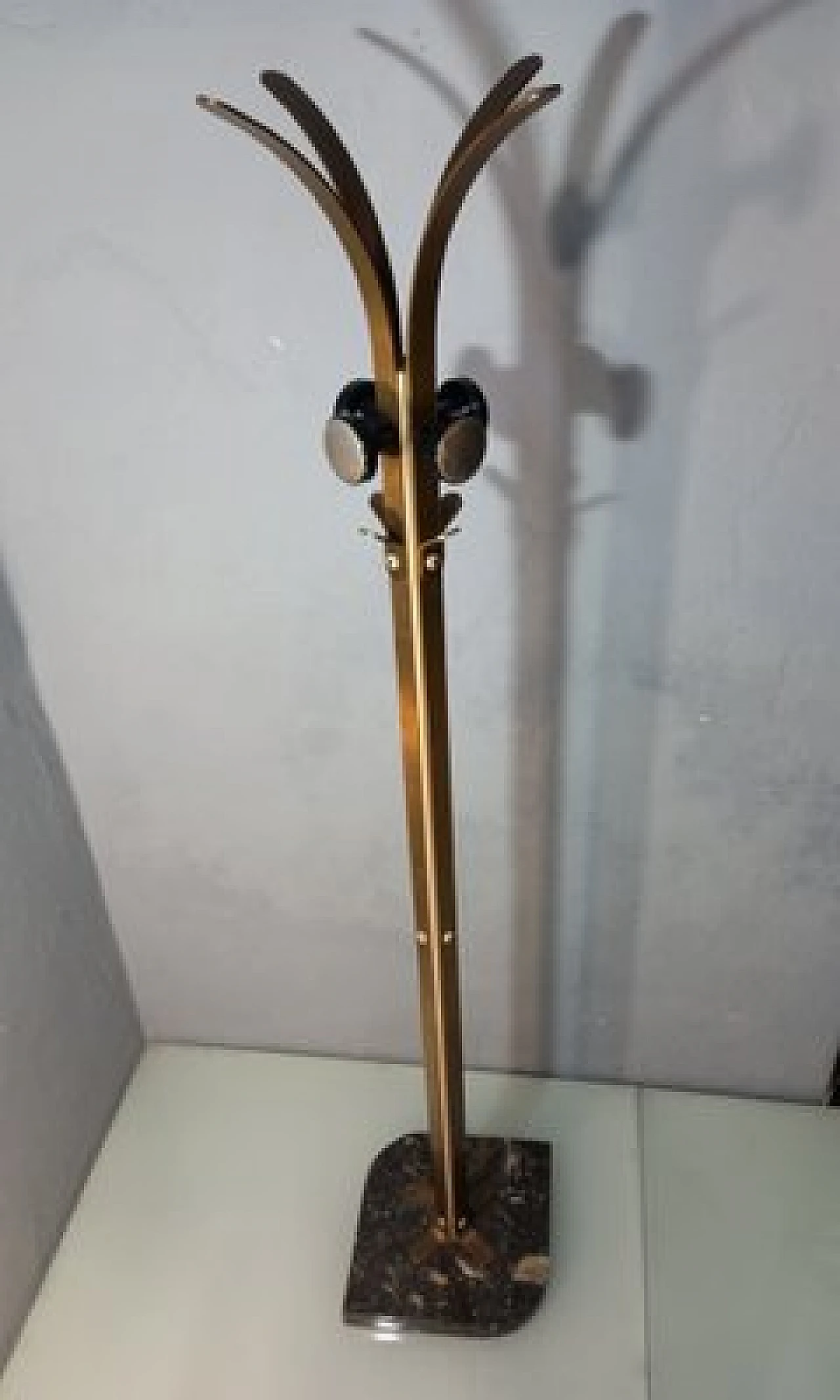 Clothes stand in brass & iron with black marble base, 1950s 2